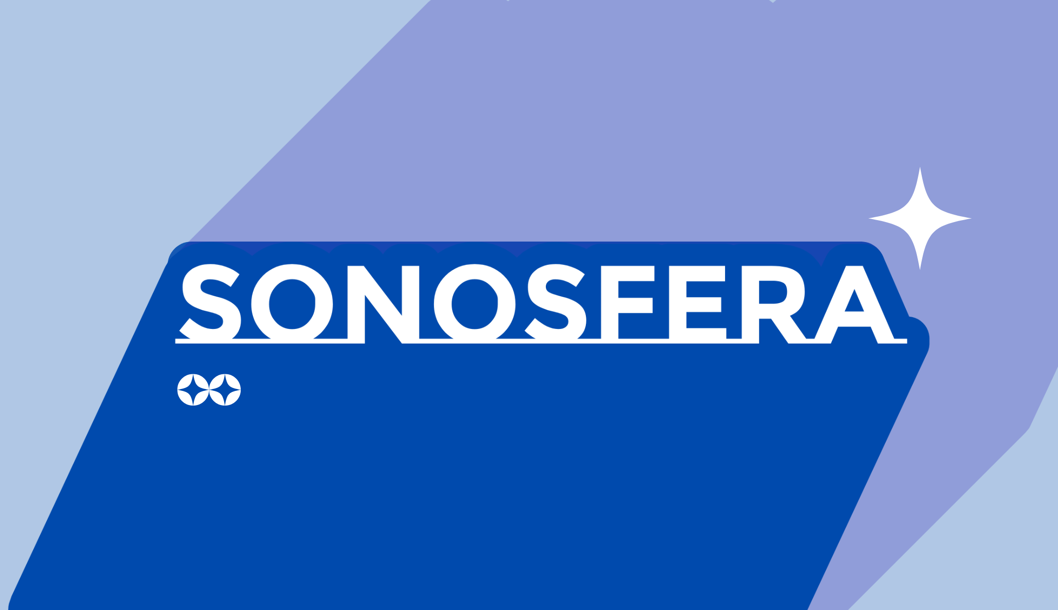 niebieskie figury geometryczne, biały napis "sonosfera"