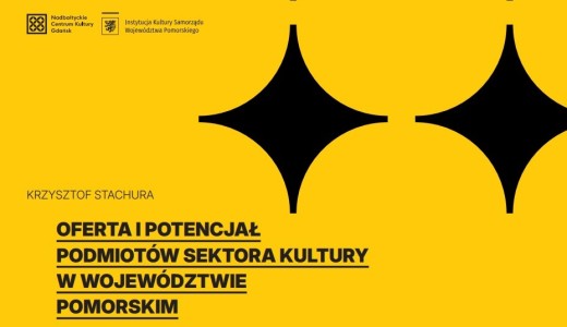 żółte tło, czarne elementy, byłyski i napis "oferta i potencjał podmiotów sektora kultury w województwie pomorskim