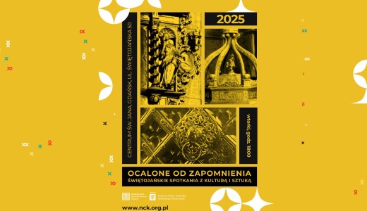 Zółte tło, czarne zdjęcia - fragmenty zabytków w Centrum św. Jana