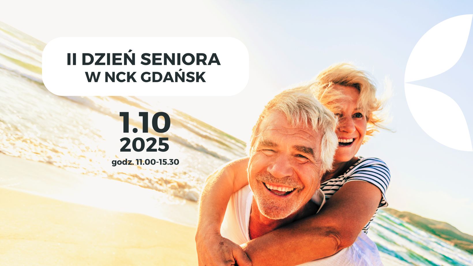 grafika do wydarzenia, na niej dwóch szczęśliwych seniorów, informacje o wydarzeniu
