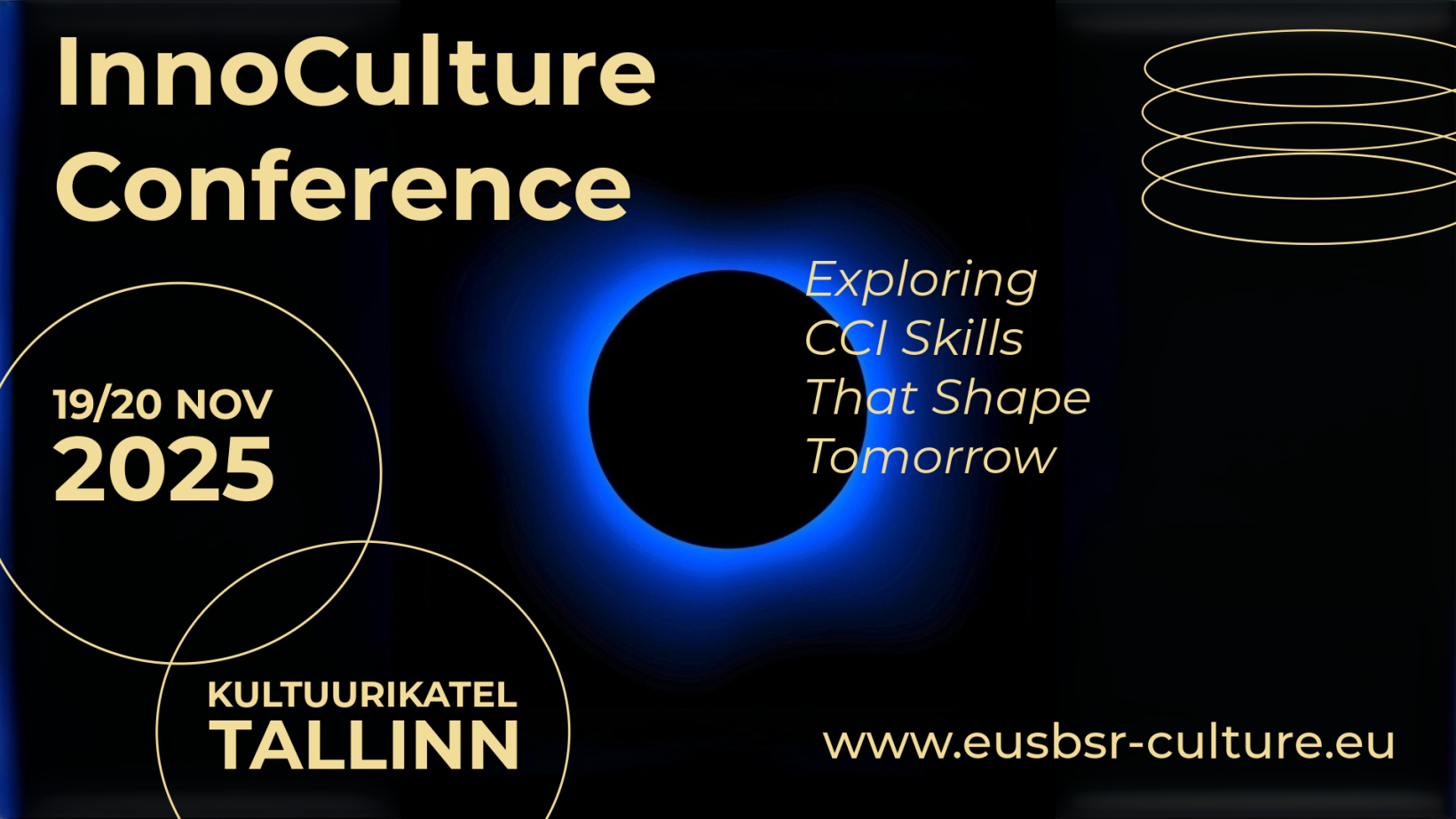 innoculture czarna grafika z niebieskim kółkiem na środku i żóltymi napisami