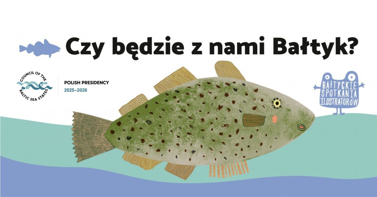 ilustracja ryby - dorsz na tle fal. Napis "Czy będzie z nami Bałtyk?"