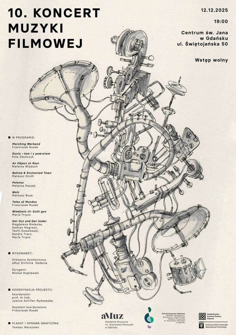 plakat, ilustracja abstrakcyjna, połączenie różnych instrumentów