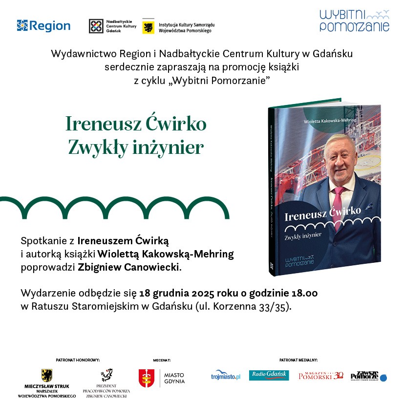 grafika informujące o spotkanie w ramach promocji książki o Ireneuszu Ćwirko - daty i okładka książki