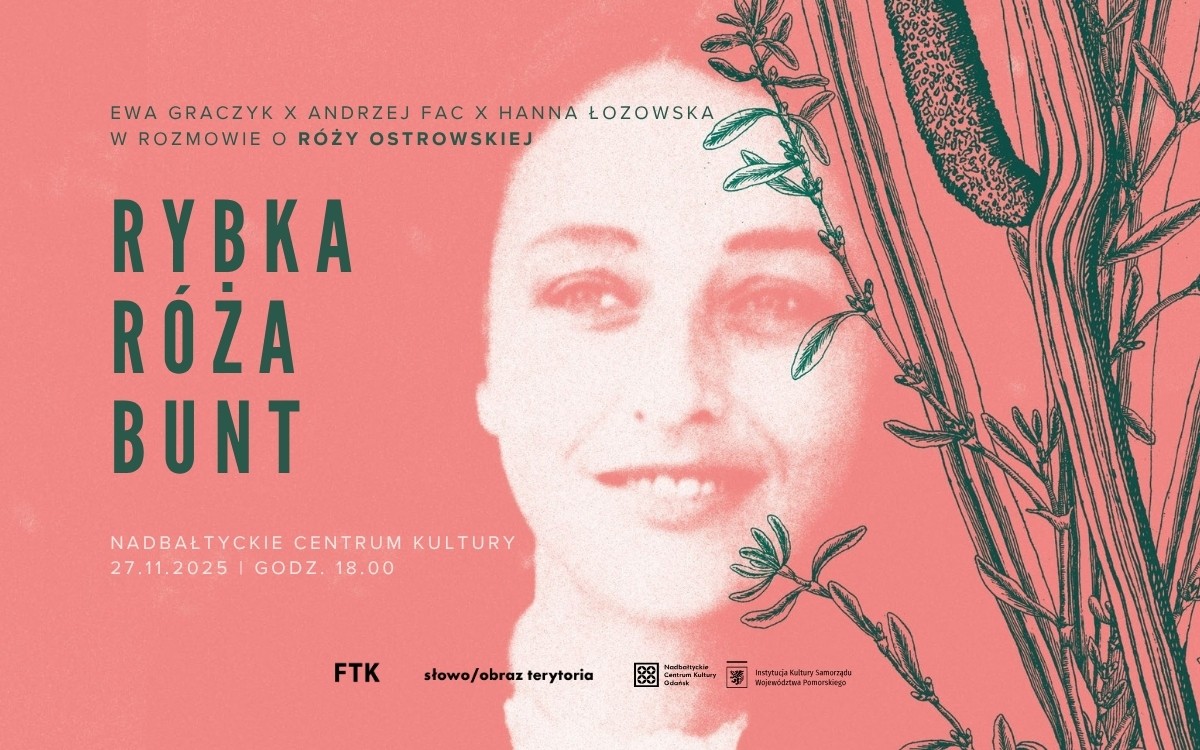 zdjęcie okładki tomu "rybka, róża, bunt" różwe tło, portret kobiety, ilustracja roślinna