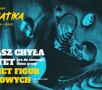 na plakacie są napisy dot. wydarzenia cinematika, na tle tajemniczej ilustracji gdzie ludzie spinają się po schodach 