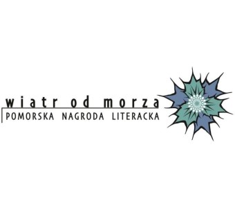 logotyp nagrody, graficzne przedstawienie mikołajka pomorskiego i napis "wiatr od morza. pomorska nagroda literacka"