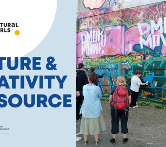 zdjęcie graffiti na murze, obok logo BSR Culture Perals, napis "culture & Creativity = resource
