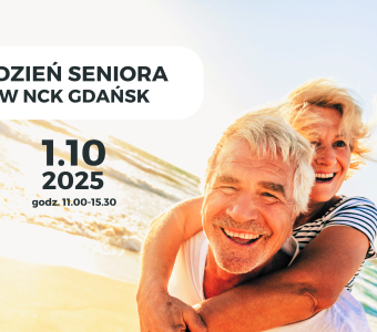 grafika do wydarzenia, na niej dwóch szczęśliwych seniorów, informacje o wydarzeniu
