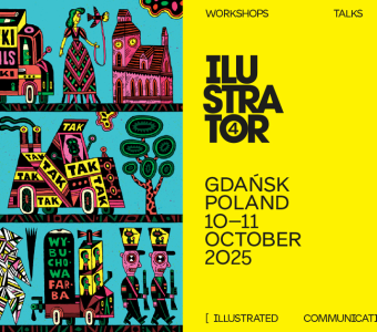 grafika do wydarzenia, po prawej stronie żółte tło, nazwa festiwalu, partnerzy, organizatorzy. a po lewej stronie ilustracje 