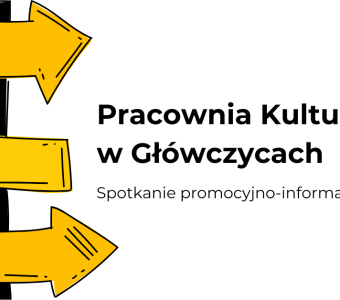 grafika z nazwą spotkania, po lewej stronie graficzne przedstawienie drogowskazów (trzy strzałki w kolorze żółtym)