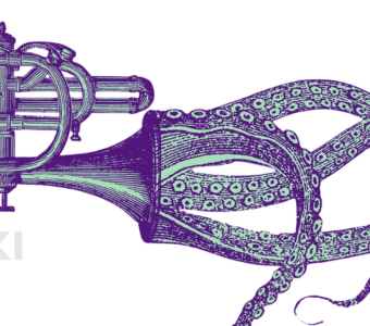 pomorski jazz grafika z trąbką z ośmiornicą 