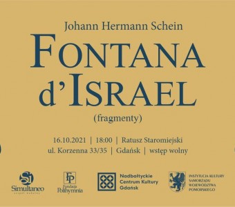 grafika promocyjna - napis "fontana d'israel" data i miejsce w tle gra