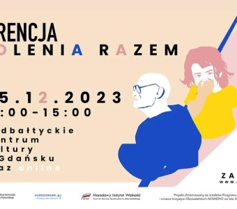 grafika portret starszego mężczyny, dziecka, napis: konferencja pokolenia razem