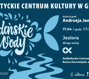 grafika komputerowa, granatowe tło, napis "gdańskie wody"