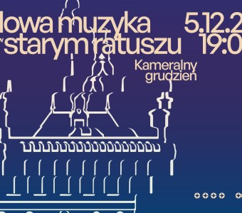 granatowa grafika napis 5.12.24 19.00 "nowa muzyka w starym ratuszu"