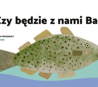 ilustracja ryby - dorsz na tle fal. Napis "Czy będzie z nami Bałtyk?"