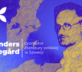 niebiesko żółta grafika, portret mężczyzny, napis "Ander Bodegard"