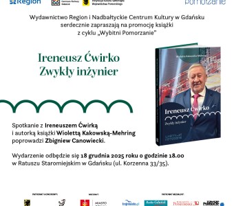 grafika informujące o spotkanie w ramach promocji książki o Ireneuszu Ćwirko - daty i okładka książki