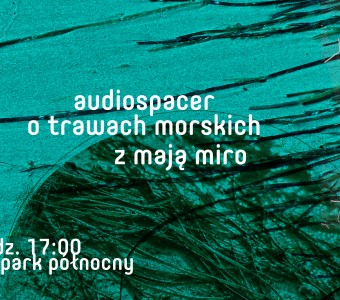 grafika, zdjęcie trawy morskiej, napis: audiospacer o trawach morskich z mają miro. 10.10., godz. 17.00, Sopot/ park Północny"