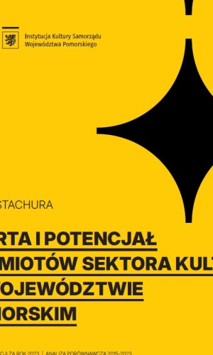żółta grafika i czarne elementy, napis: oferta i potencjał podmiotów sektora kultury w województwie pomorskim 