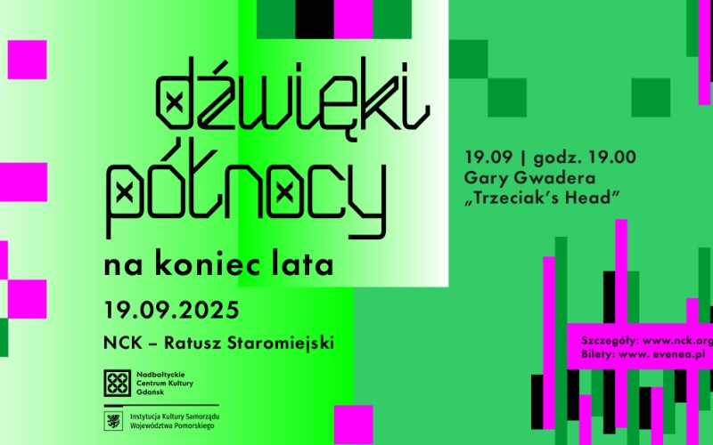 Plakat wydarzenia „Dźwięki Północy – na koniec lata”. 19 września 2025, NCK – Ratusz Staromiejski w Gdańsku. Koncert Gary Gwadera „Trzeciak’s Head”.