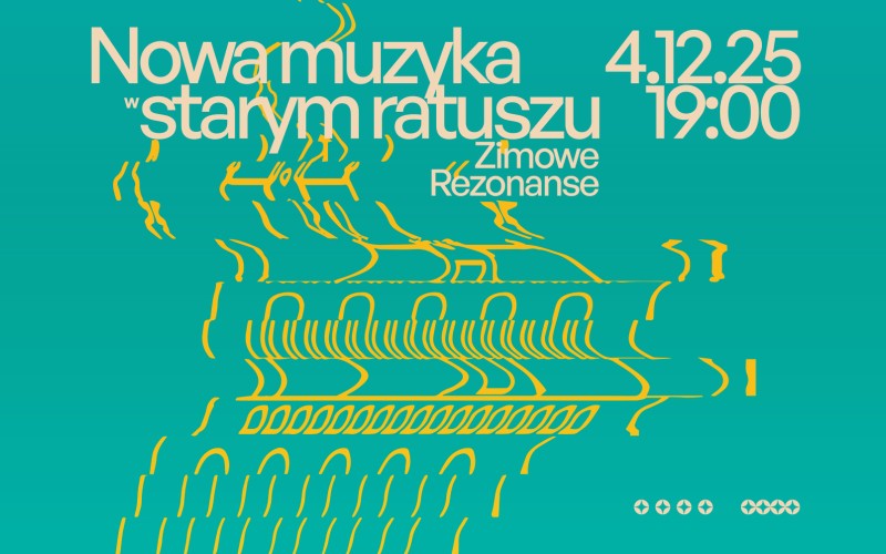 turkusowa grafika z dynamiczną ilustracją ratusza, na górze z nazwą wydarzenia i datą